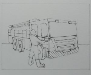 Image of the first sketch of a fire engine